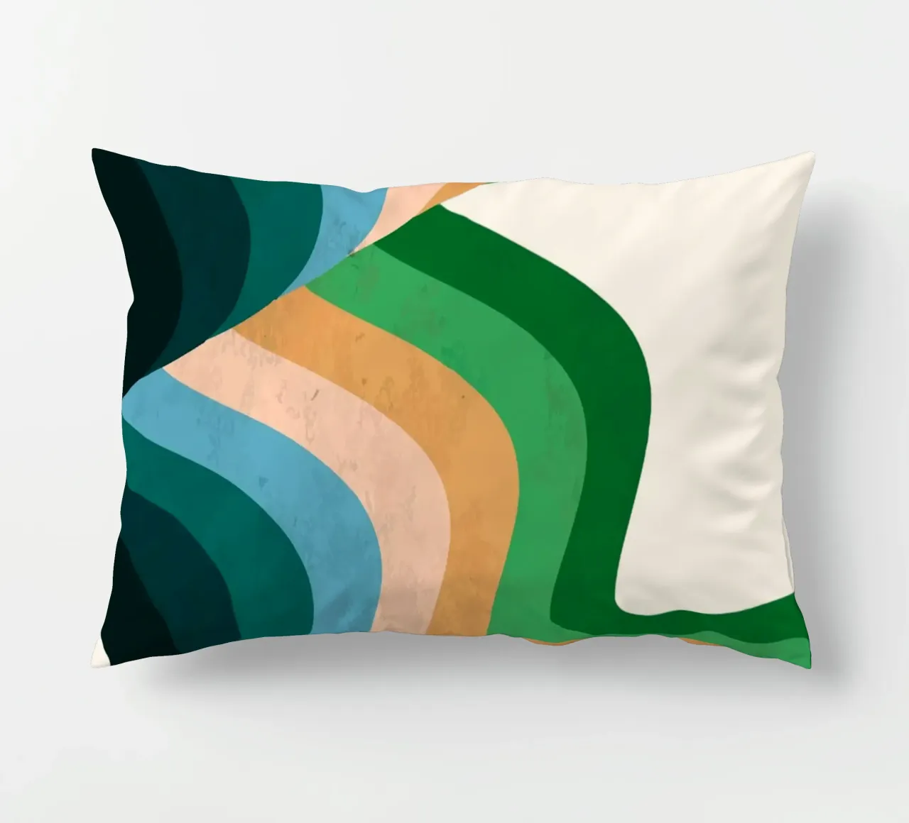 Retro Wavy Abstraction: 70s Inspired Groovy Landscape Print decorative cushion by NorwesClub