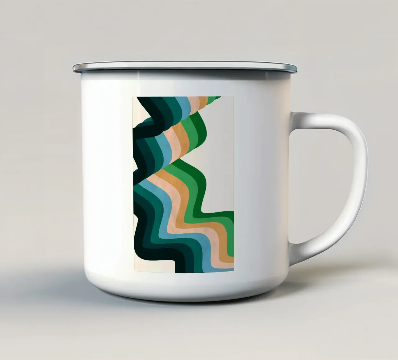 Retro Golvende Abstractie: 70s Geïnspireerde Groovy Landschap Print emaille mok van NorwesClub