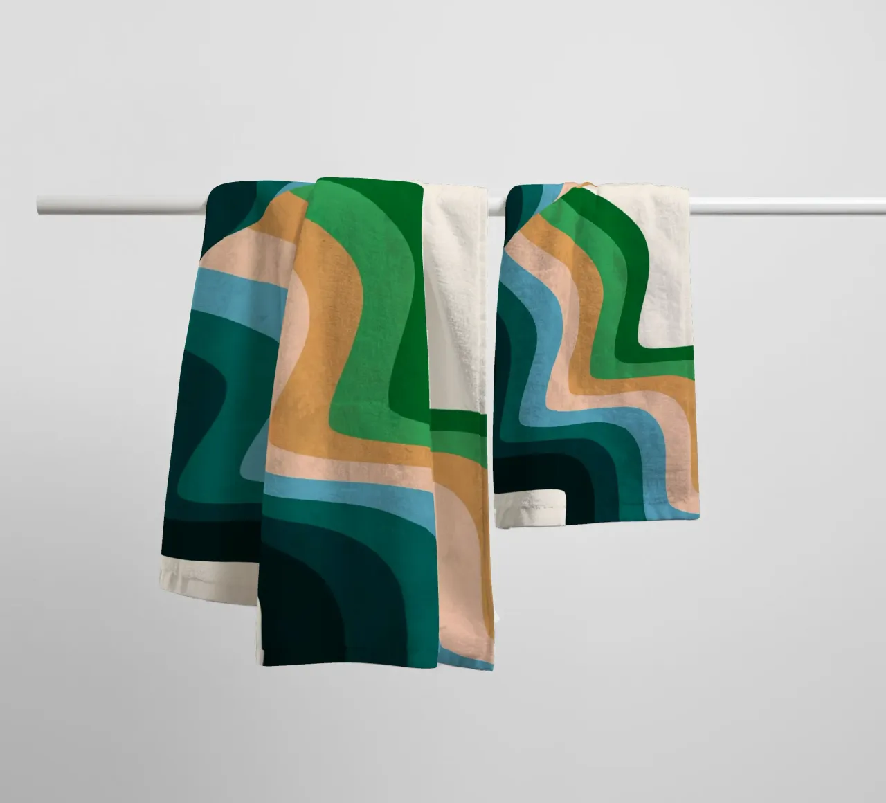 Retro Wavy Abstraction: 70s Inspired Groovy Landscape Print towel by NorwesClub