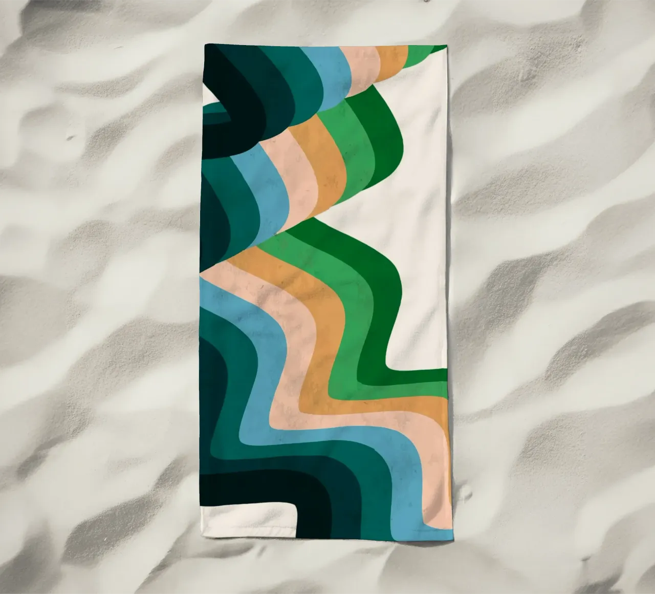 Retro Wavy Abstraction: 70s Inspired Groovy Landscape Print beach towel by NorwesClub