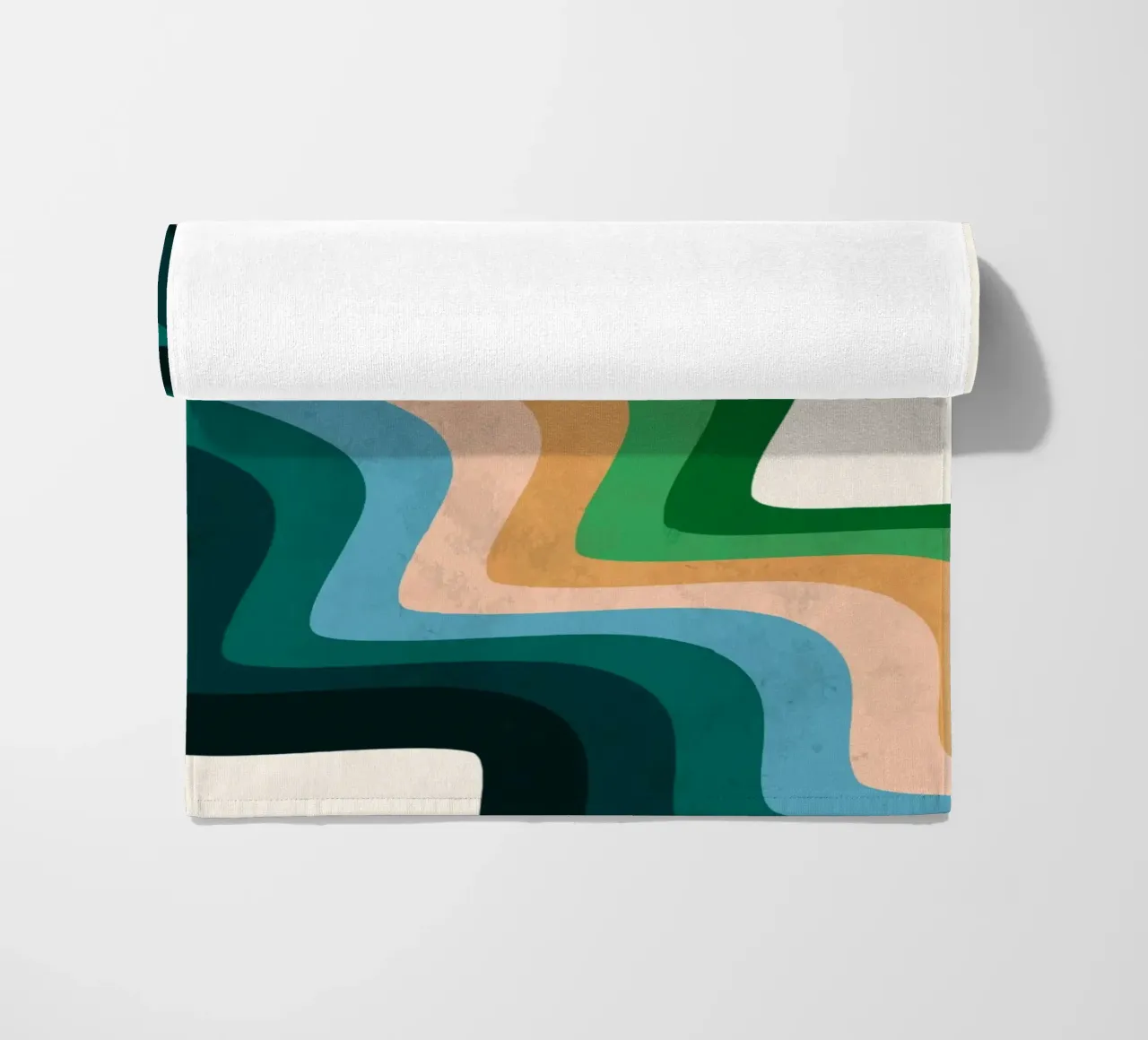 Retro Wavy Abstraction: 70s Inspired Groovy Landscape Print beach towel by NorwesClub