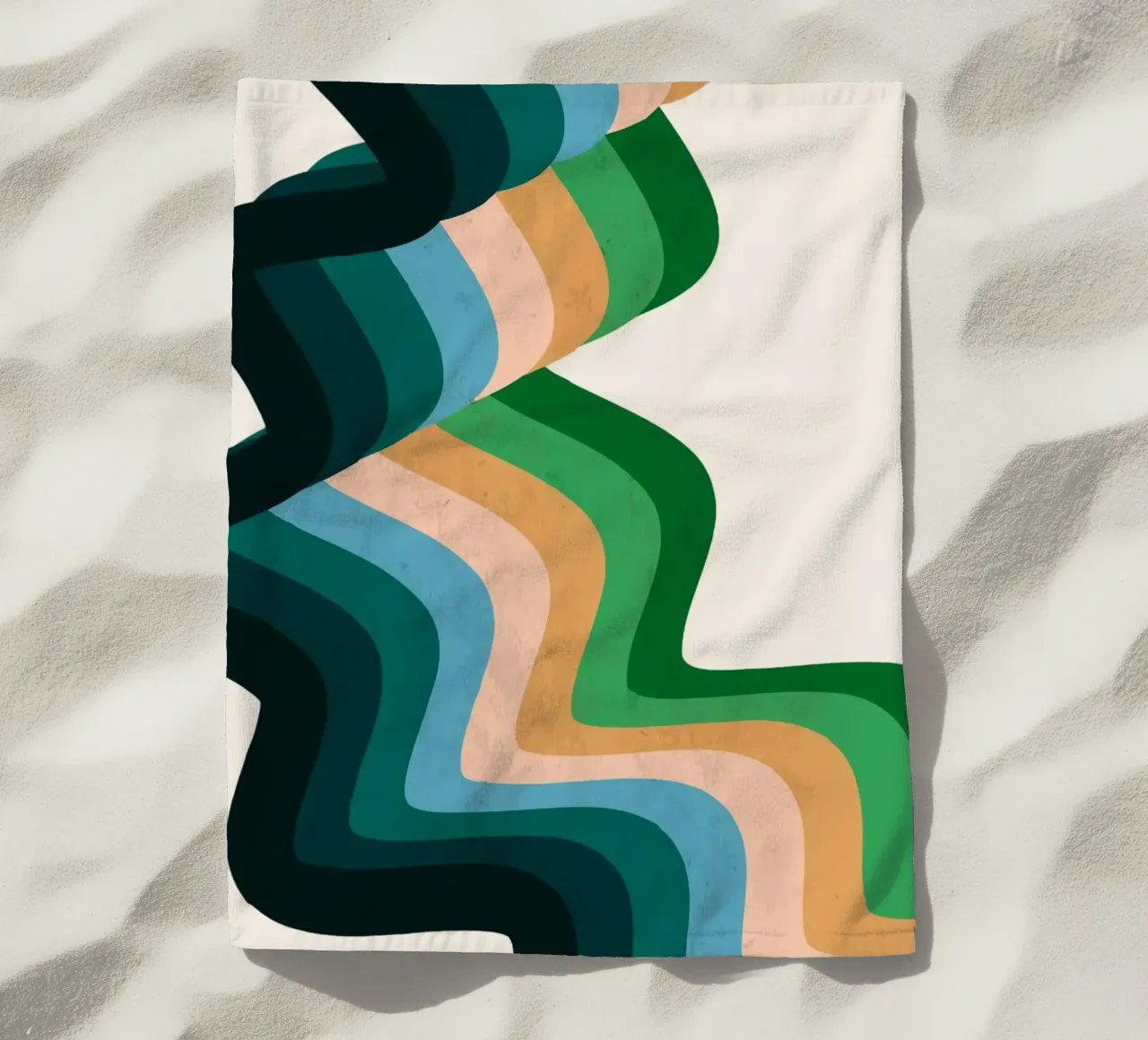 Retro Wavy Abstraction: 70s Inspired Groovy Landscape Print beach towel by NorwesClub