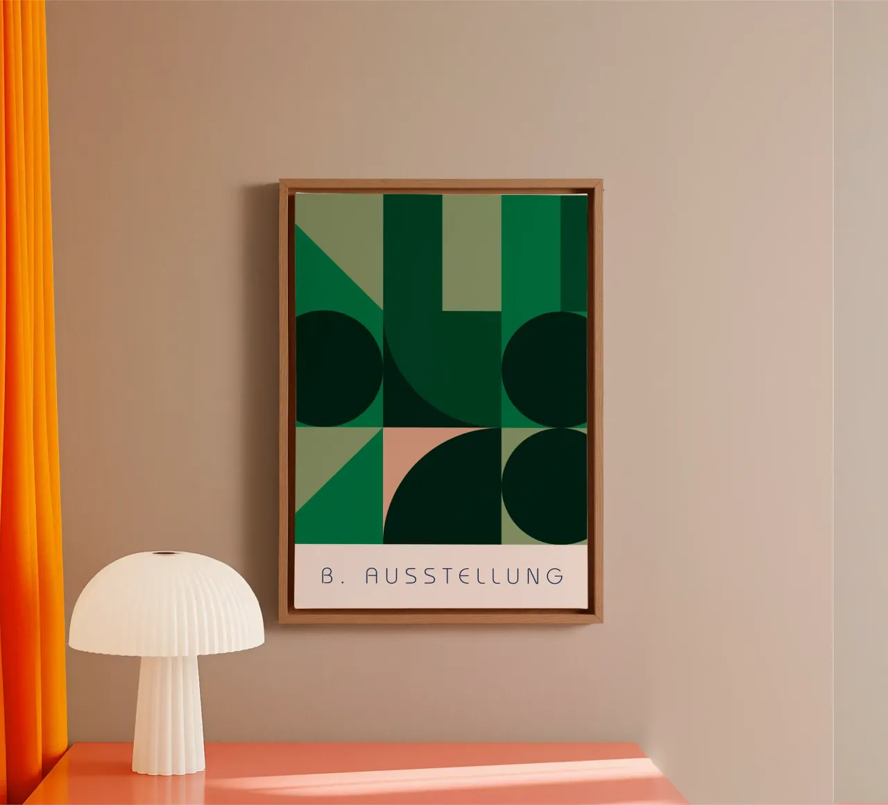 Bauhaus Geometric Abstraction Green & Black Modern Art Print canvas with Floater frame by NorwesClub