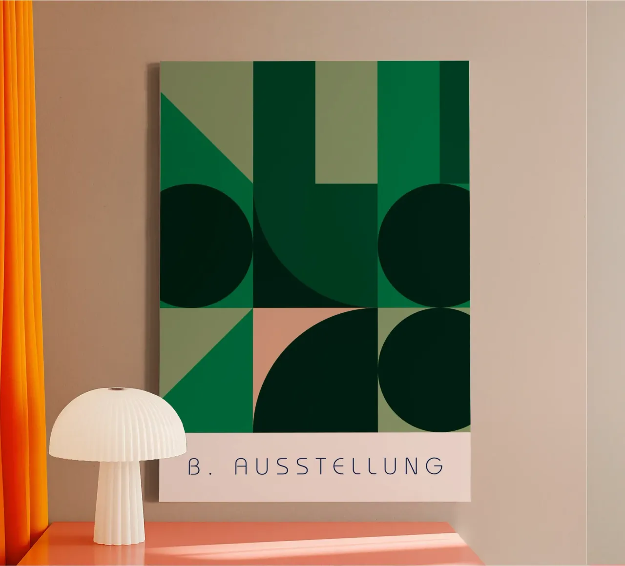 Bauhaus Geometric Abstraction Green & Black Modern Art Print canvas with Floater frame by NorwesClub
