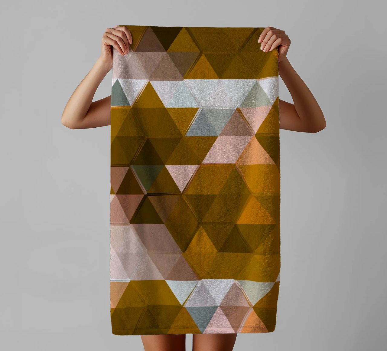Polygonal Earth Tones Abstract Geometric Pattern Print towel by NorwesClub