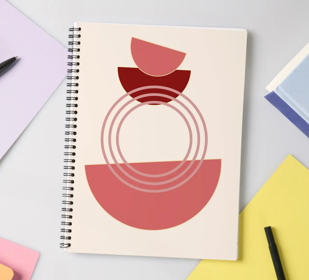 Abstract Biomorphic Shapes Pink & Gold Minimalist Art Print spiral notebook by NorwesClub