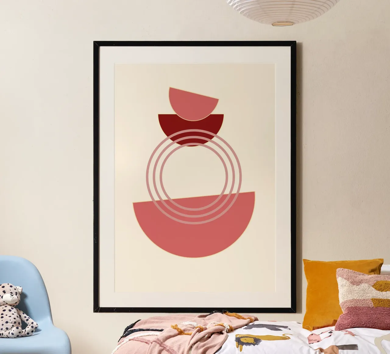 Abstract Biomorphic Shapes Pink & Gold Minimalist Art Print hahnemühle by NorwesClub