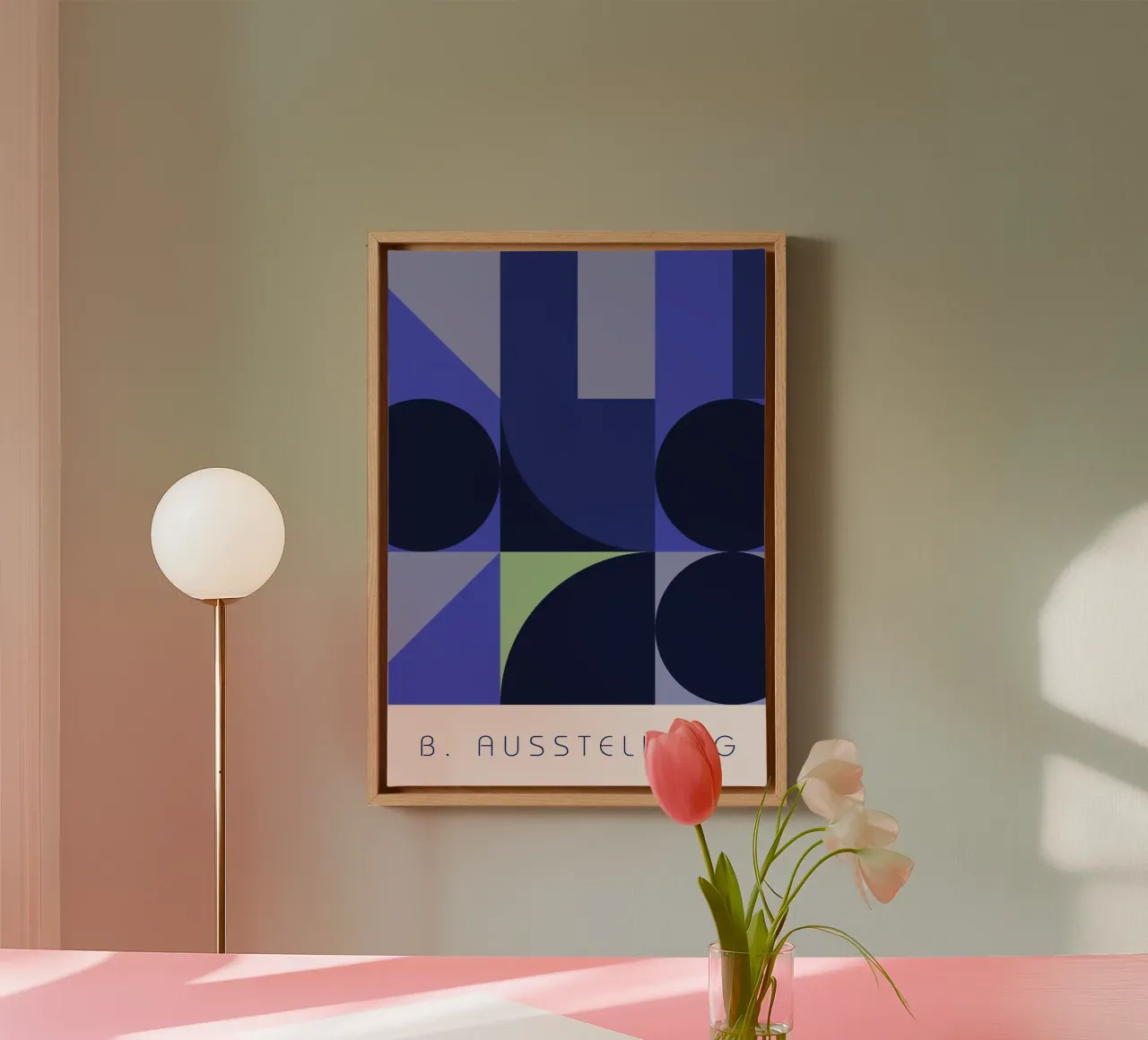 Bauhaus Geometric Abstraction Blue & Green Art Print canvas with Floater frame by NorwesClub
