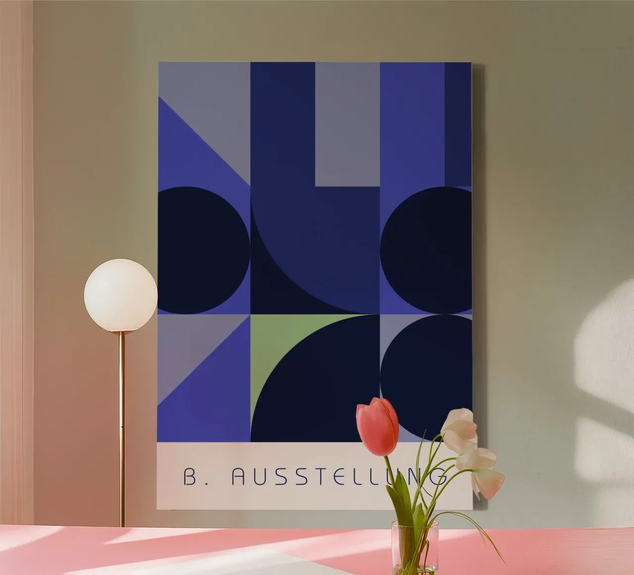 Bauhaus Geometric Abstraction Blue & Green Art Print canvas with Floater frame by NorwesClub