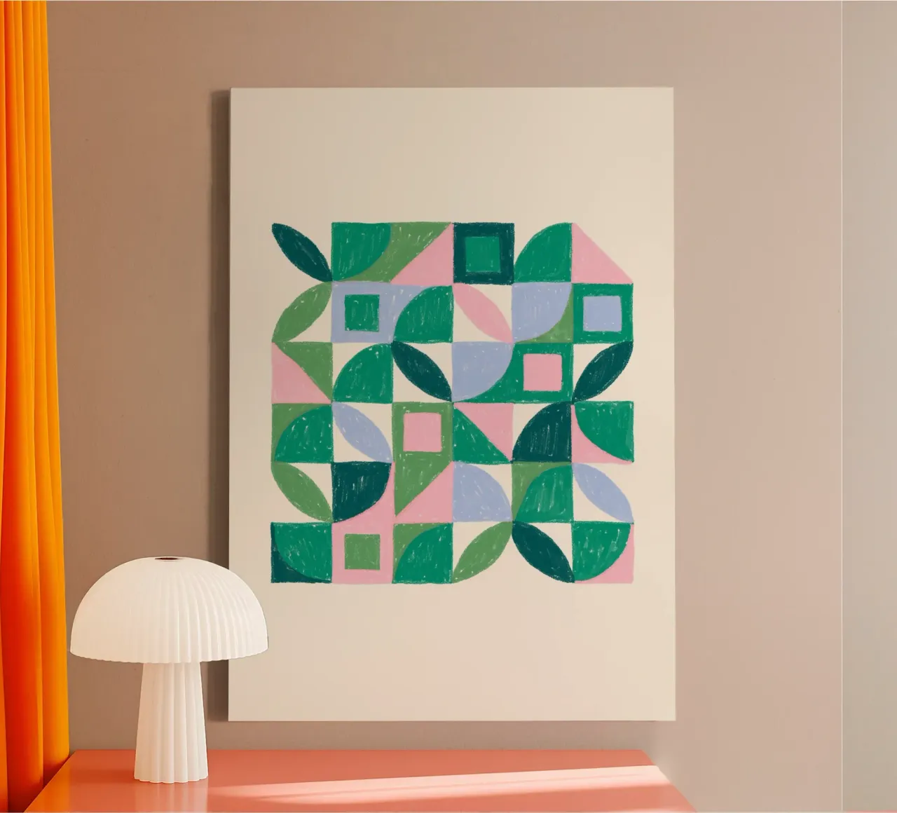Groen Roze Geo Abstracte Kunstprint Moderne Wanddecoratie canvas met Baklijst van NorwesClub