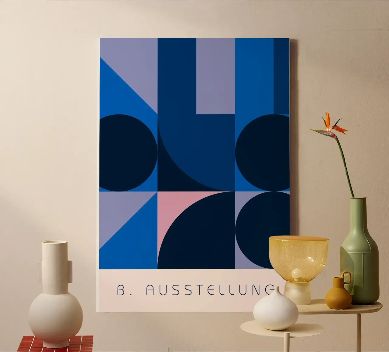 Bauhaus Geometric Abstract Print - Blue & Pink Shapes Art canvas with Floater frame by NorwesClub