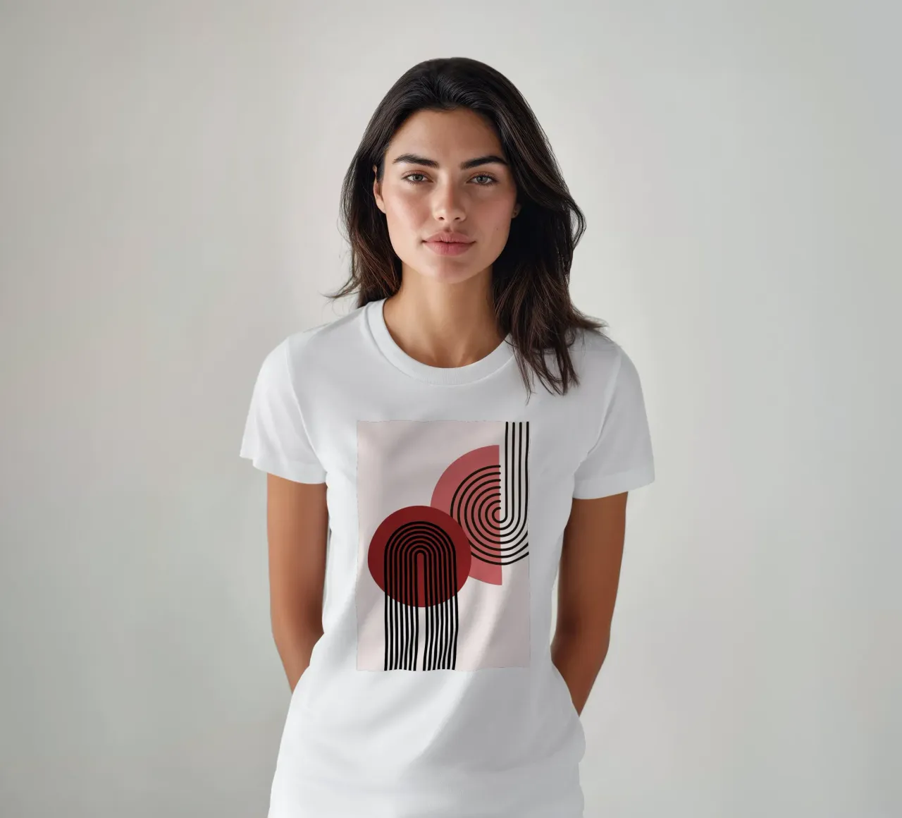 70s Arch Abstract Print - Red & Black Boho Geometric Art t-shirt by NorwesClub