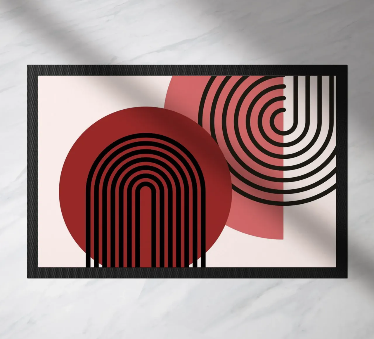 70s Arch Abstract Print - Red & Black Boho Geometric Art doormat by NorwesClub