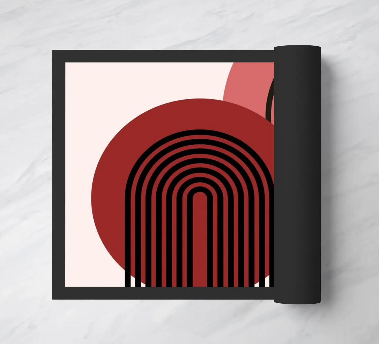 70s Arch Abstract Print - Red & Black Boho Geometric Art doormat by NorwesClub