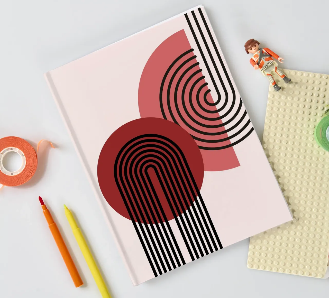 70s Arch Abstract Print - Red & Black Boho Geometric Art notebook by NorwesClub