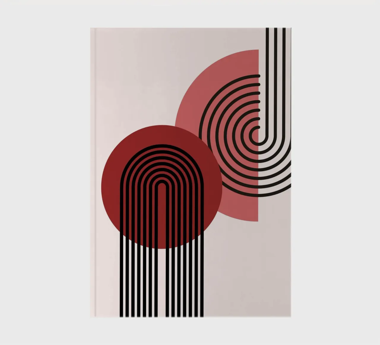 70s Arch Abstract Print - Red & Black Boho Geometric Art notebook by NorwesClub