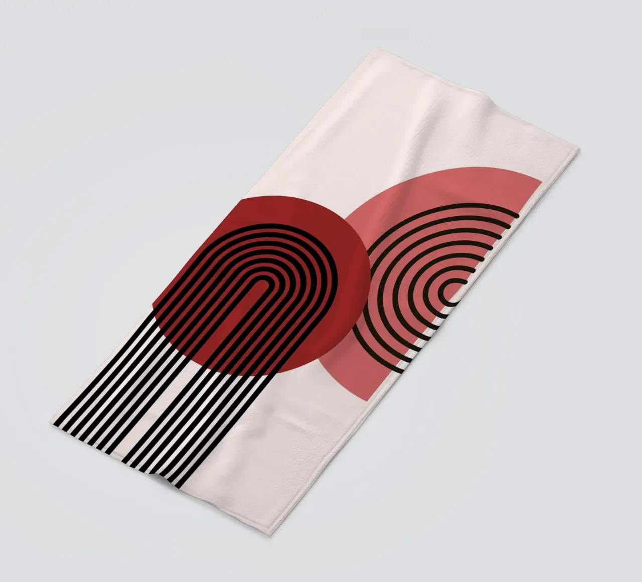 70s Arch Abstract Print - Red & Black Boho Geometric Art beach towel by NorwesClub