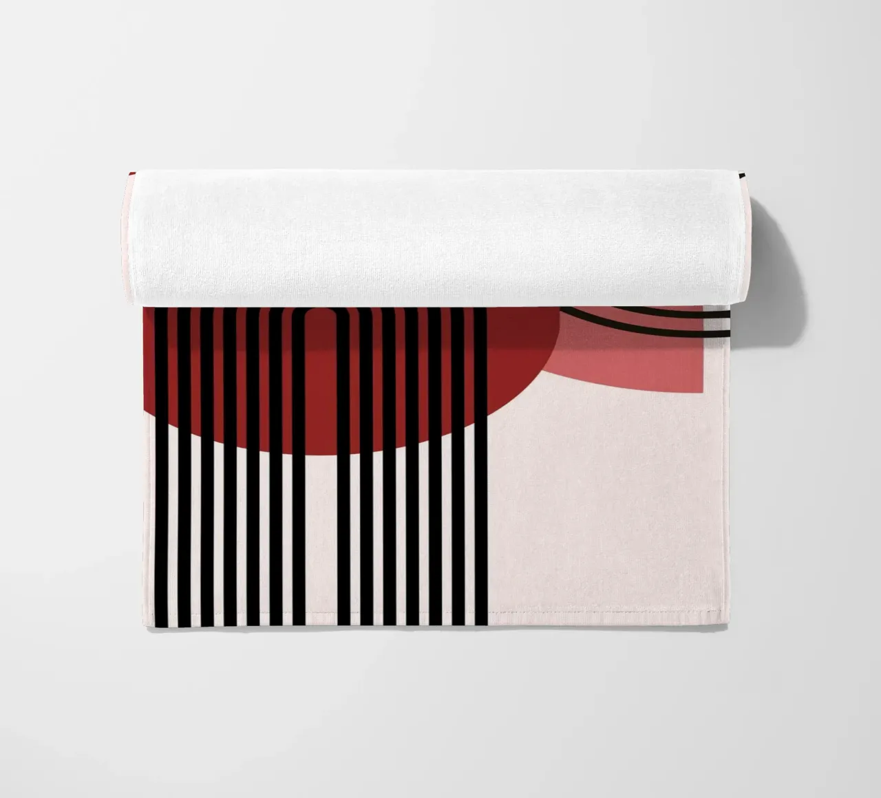 70s Arch Abstract Print - Red & Black Boho Geometric Art beach towel by NorwesClub