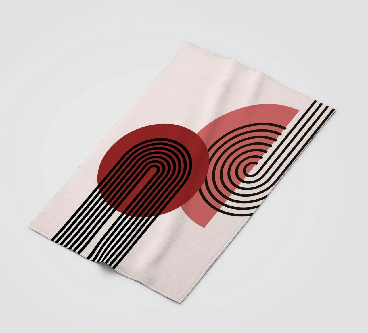 70s Arch Abstract Print - Red & Black Boho Geometric Art fleece blanket by NorwesClub