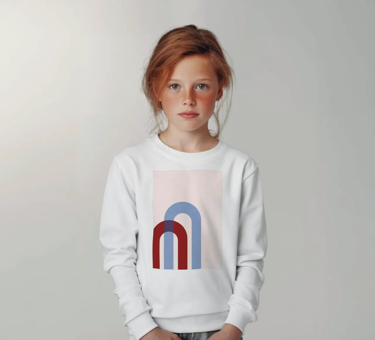 Minimalist Arch Abstract Print - Blue & Red Overlap Art kids sweatshirt by NorwesClub