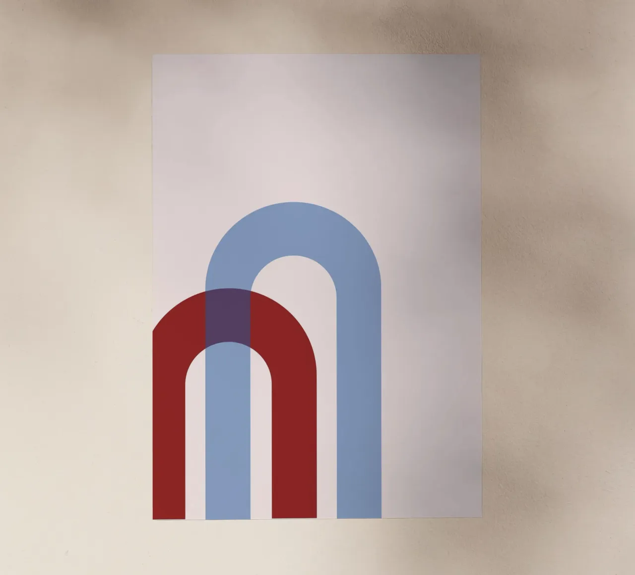 Minimalist Arch Abstract Print - Blue & Red Overlap Art backlit film by NorwesClub