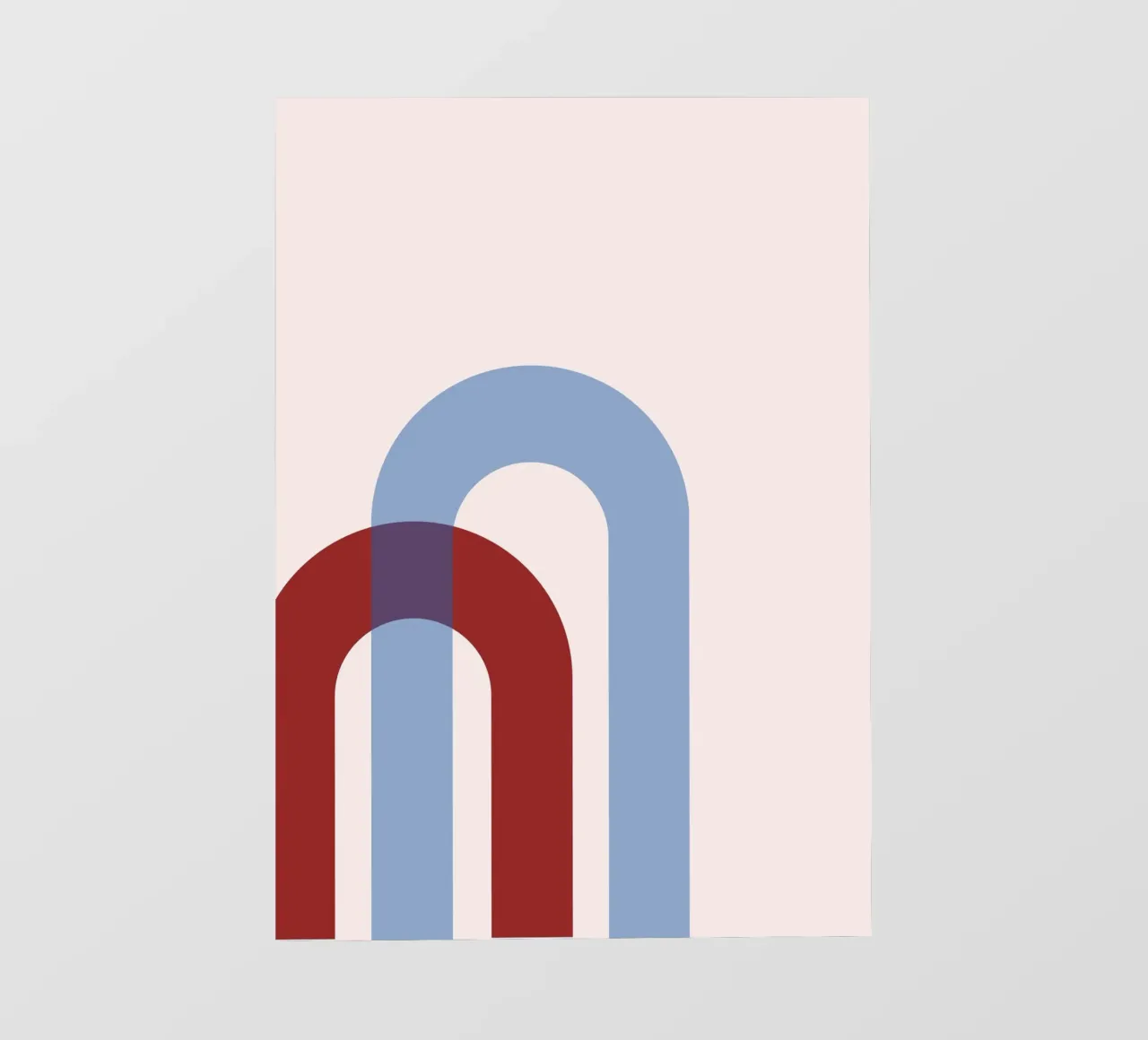 Minimalist Arch Abstract Print - Blue & Red Overlap Art backlit film by NorwesClub