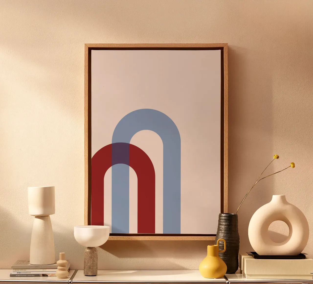 Minimalist Arch Abstract Print - Blue & Red Overlap Art canvas by NorwesClub