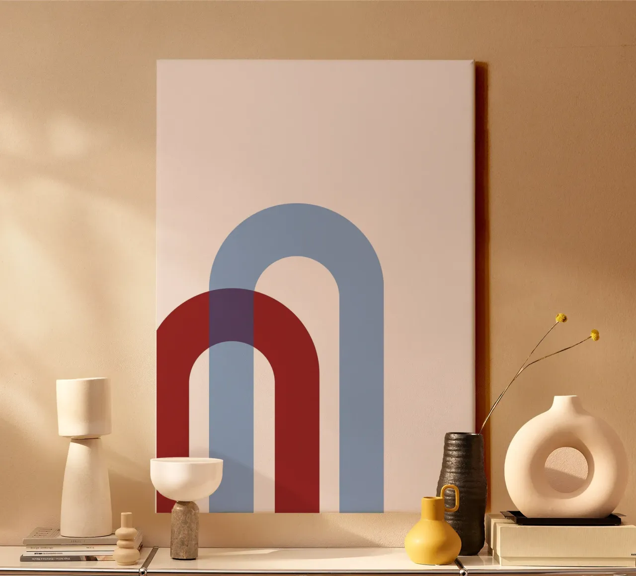 Minimalist Arch Abstract Print - Blue & Red Overlap Art canvas by NorwesClub