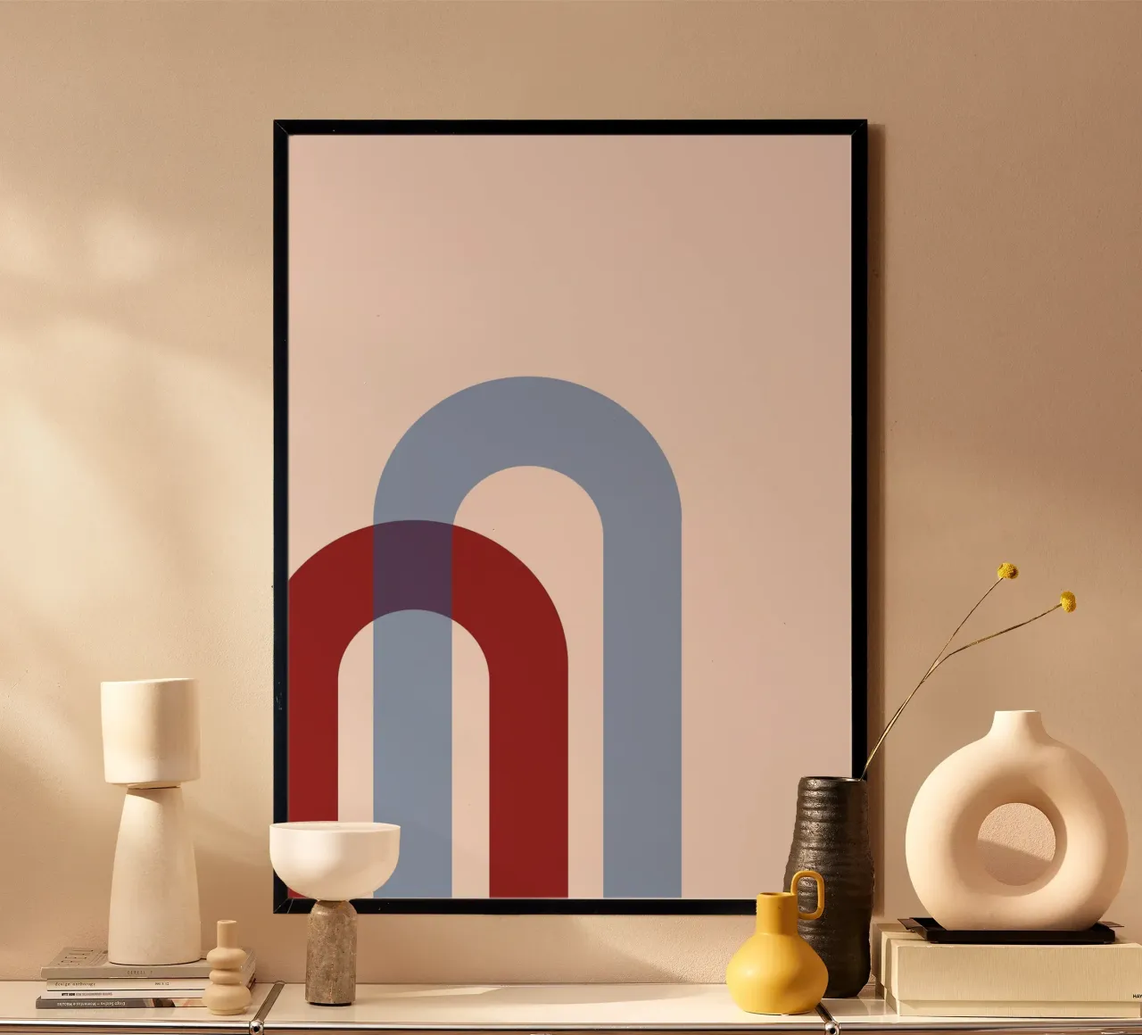 Minimalist Arch Abstract Print - Blue & Red Overlap Art hahnemühle by NorwesClub
