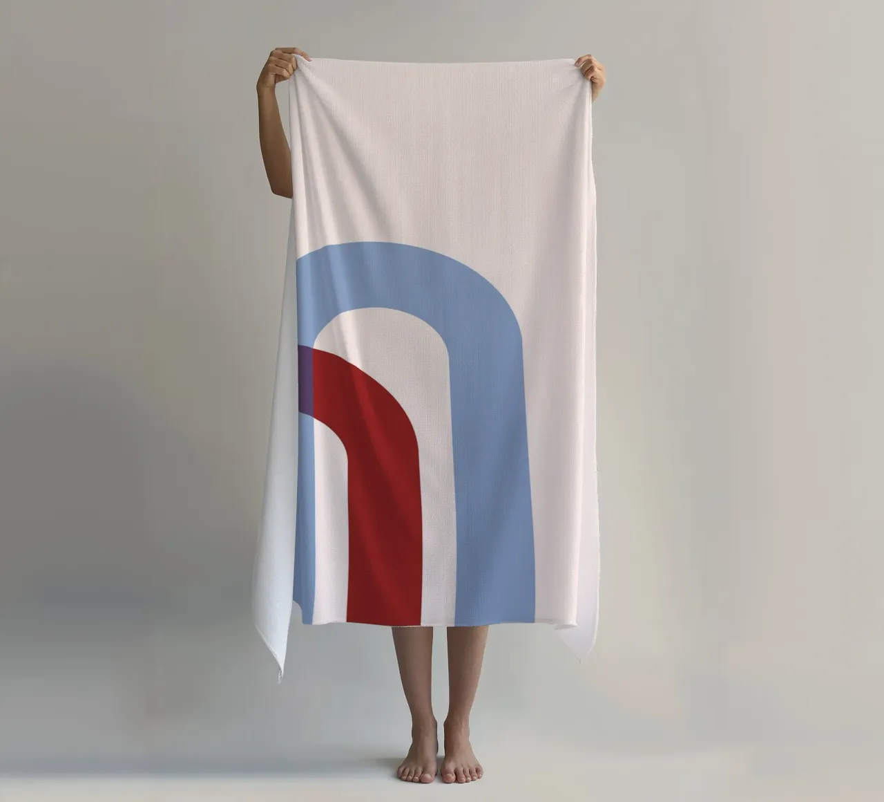 Minimalist Arch Abstract Print - Blue & Red Overlap Art beach towel by NorwesClub