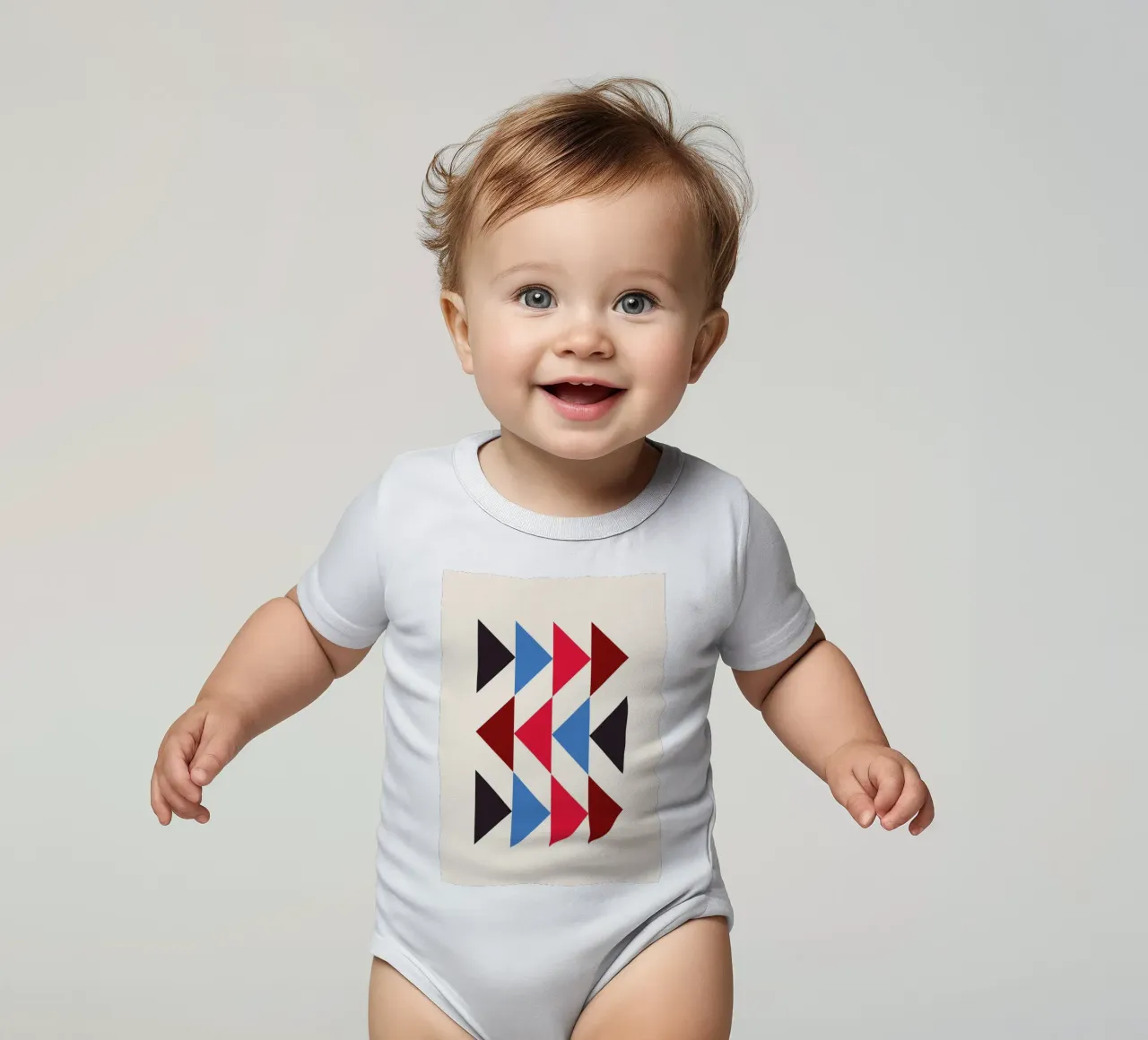 Geometric Triangle Pattern Print - Red Blue Black Modern short-sleeve baby romper by NorwesClub