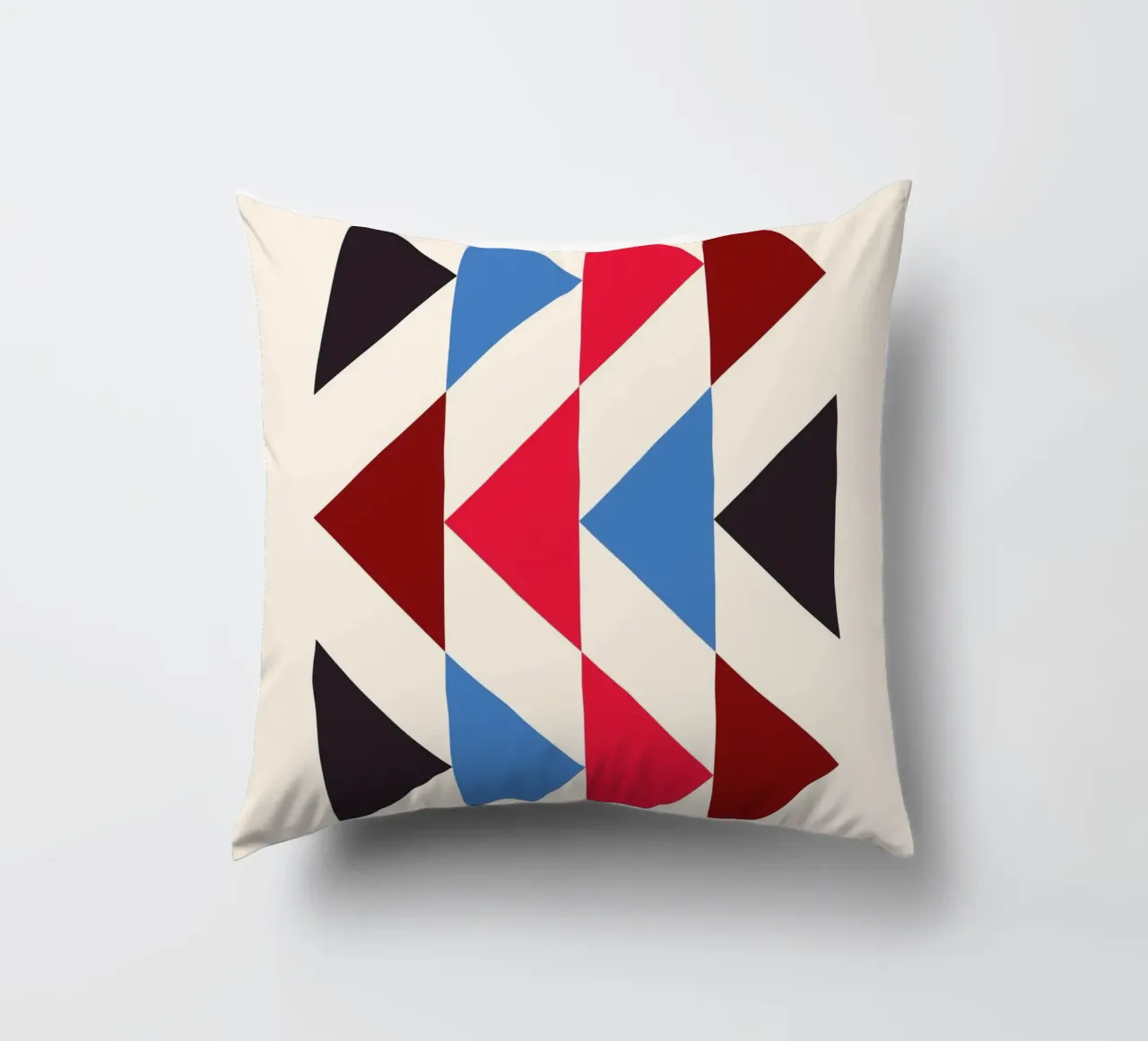Geometric Triangle Pattern Print - Red Blue Black Modern decorative cushion by NorwesClub