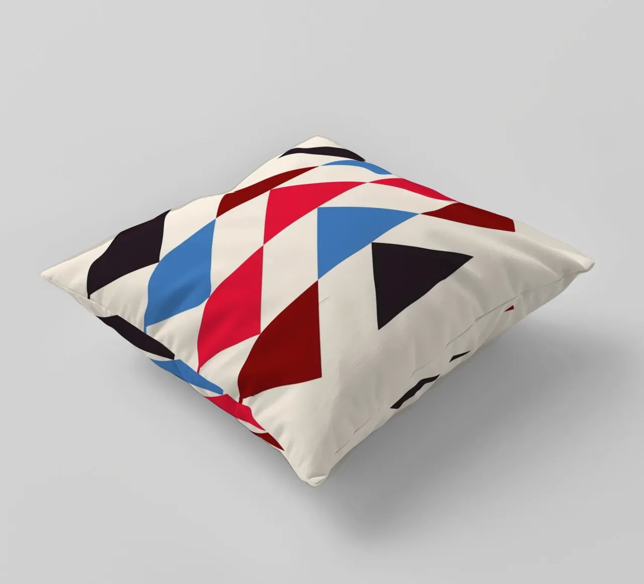 Geometric Triangle Pattern Print - Red Blue Black Modern decorative cushion by NorwesClub