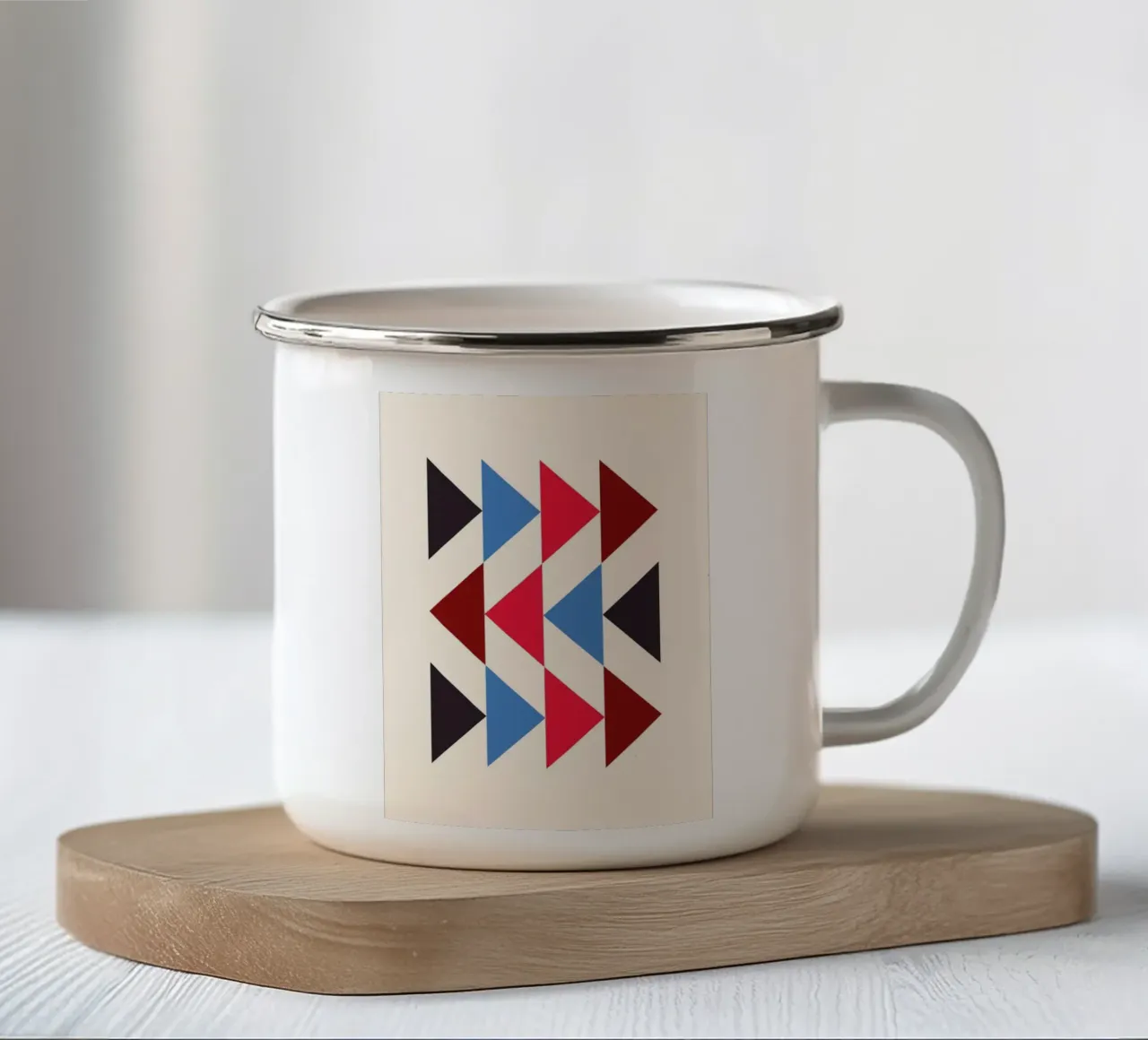 Geometric Triangle Pattern Print - Red Blue Black Modern enamel mug by NorwesClub