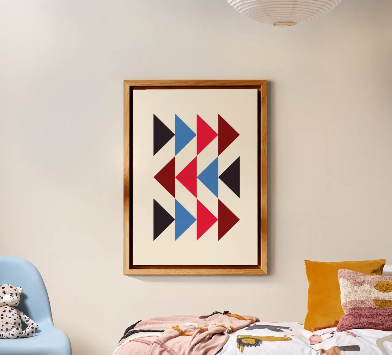Geometric Triangle Pattern Print - Red Blue Black Modern forex plate by NorwesClub