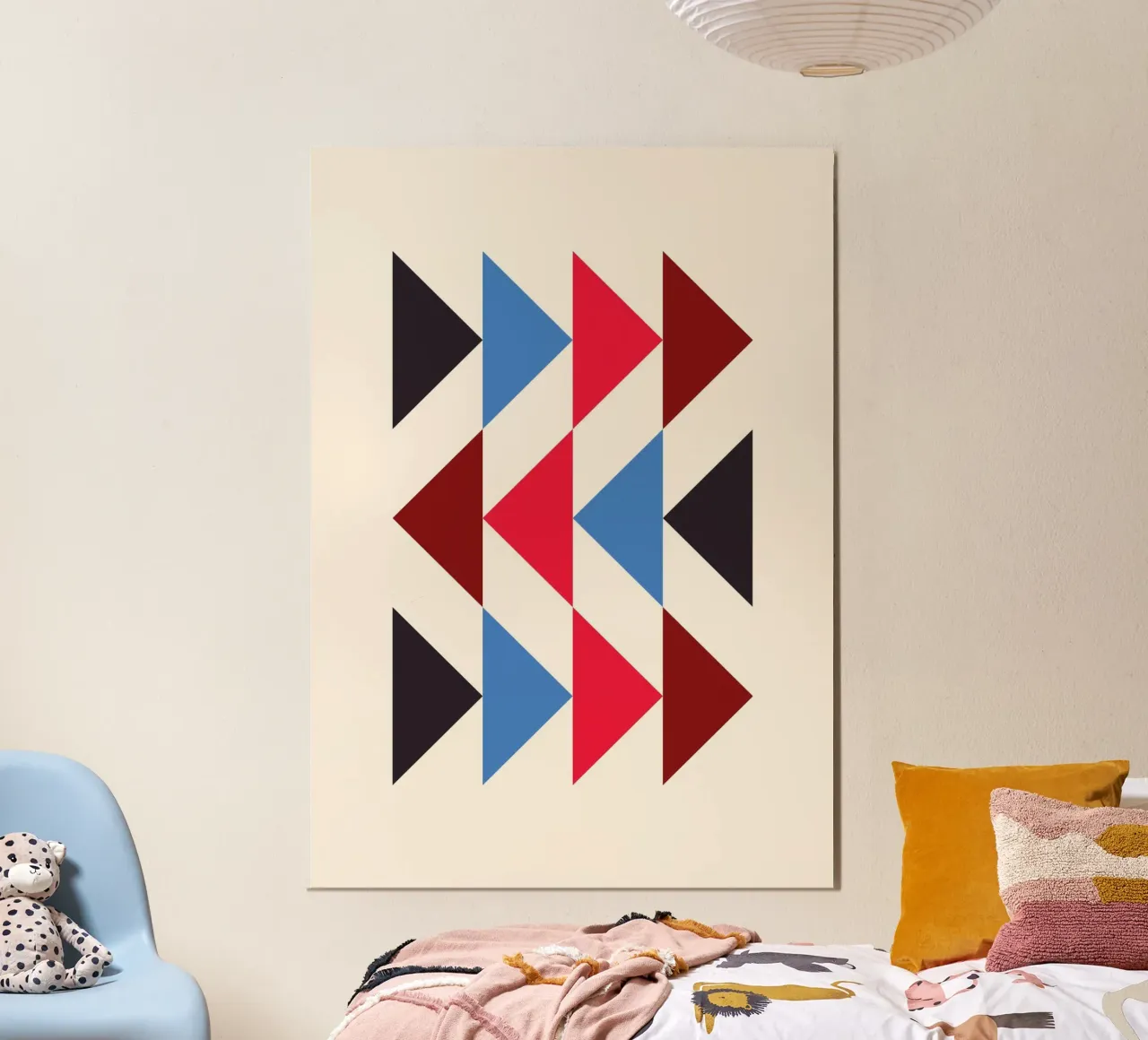 Geometric Triangle Pattern Print - Red Blue Black Modern forex plate by NorwesClub