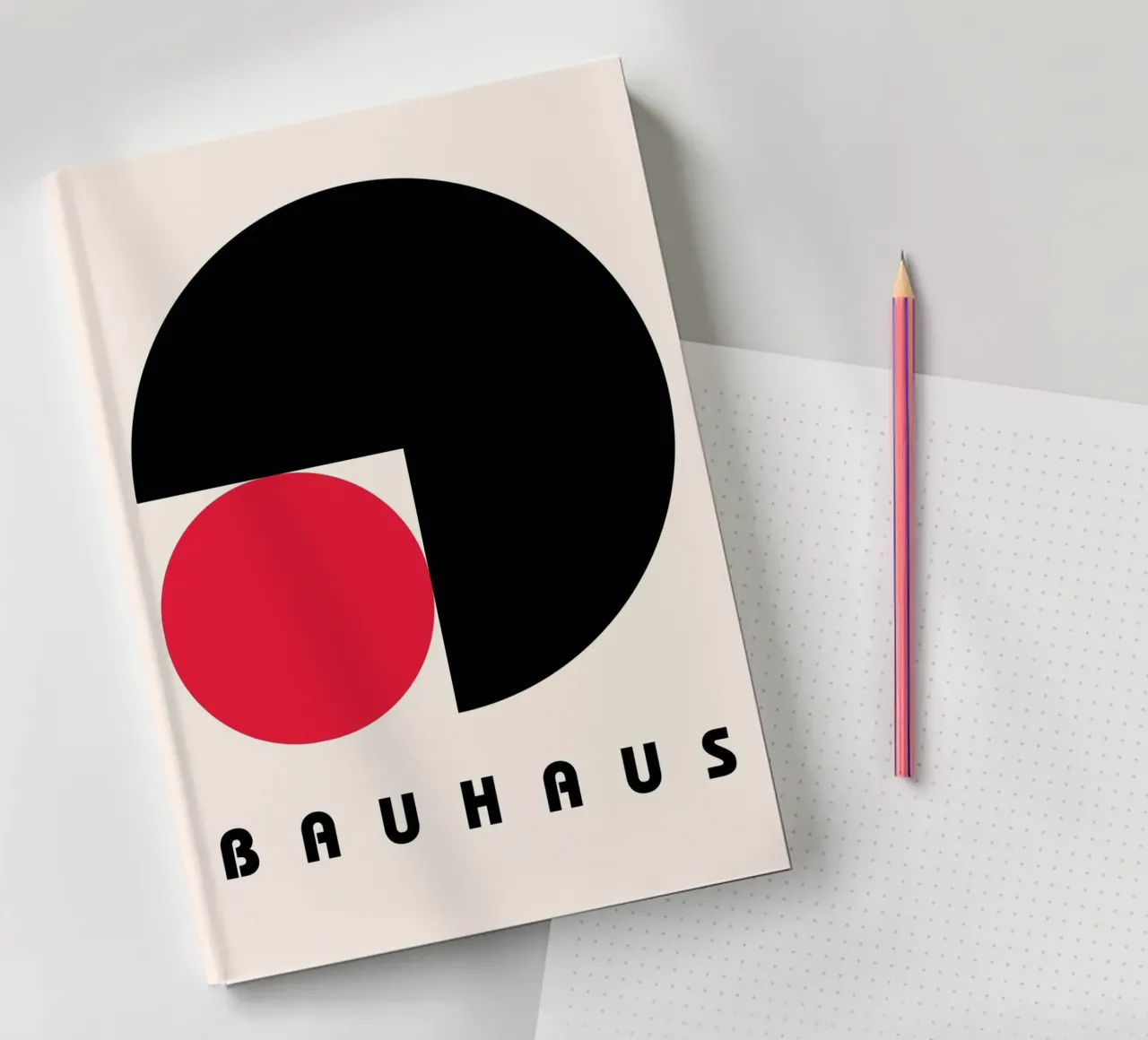 Minimalist Bauhaus Poster - Red & Black Circle Abstract notebook by NorwesClub
