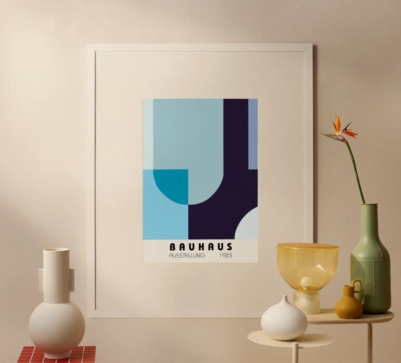 Poster espositivo blu Bauhaus 1923 - Forme geometriche poster con telaio in alluminio da NorwesClub