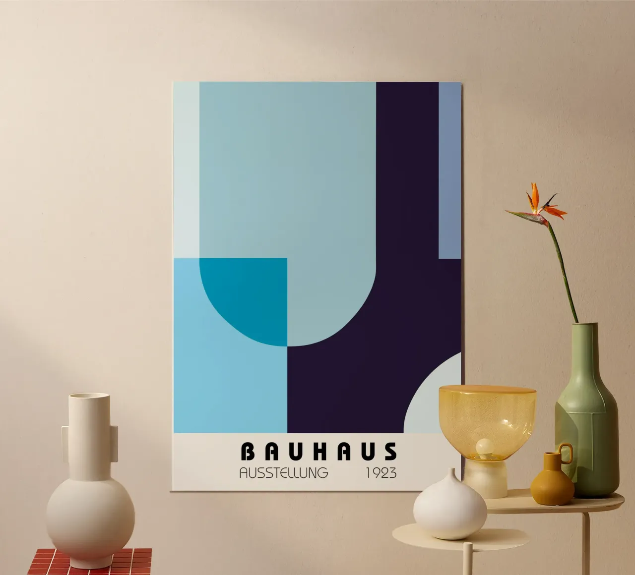 Poster espositivo blu Bauhaus 1923 - Forme geometriche poster con telaio in alluminio da NorwesClub