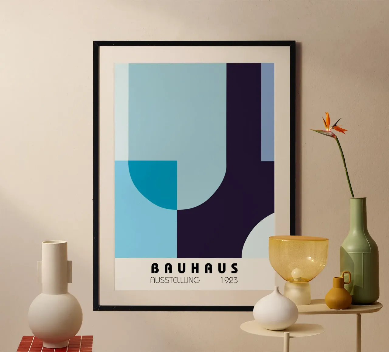 Poster espositivo blu Bauhaus 1923 - Forme geometriche poster con telaio in alluminio da NorwesClub