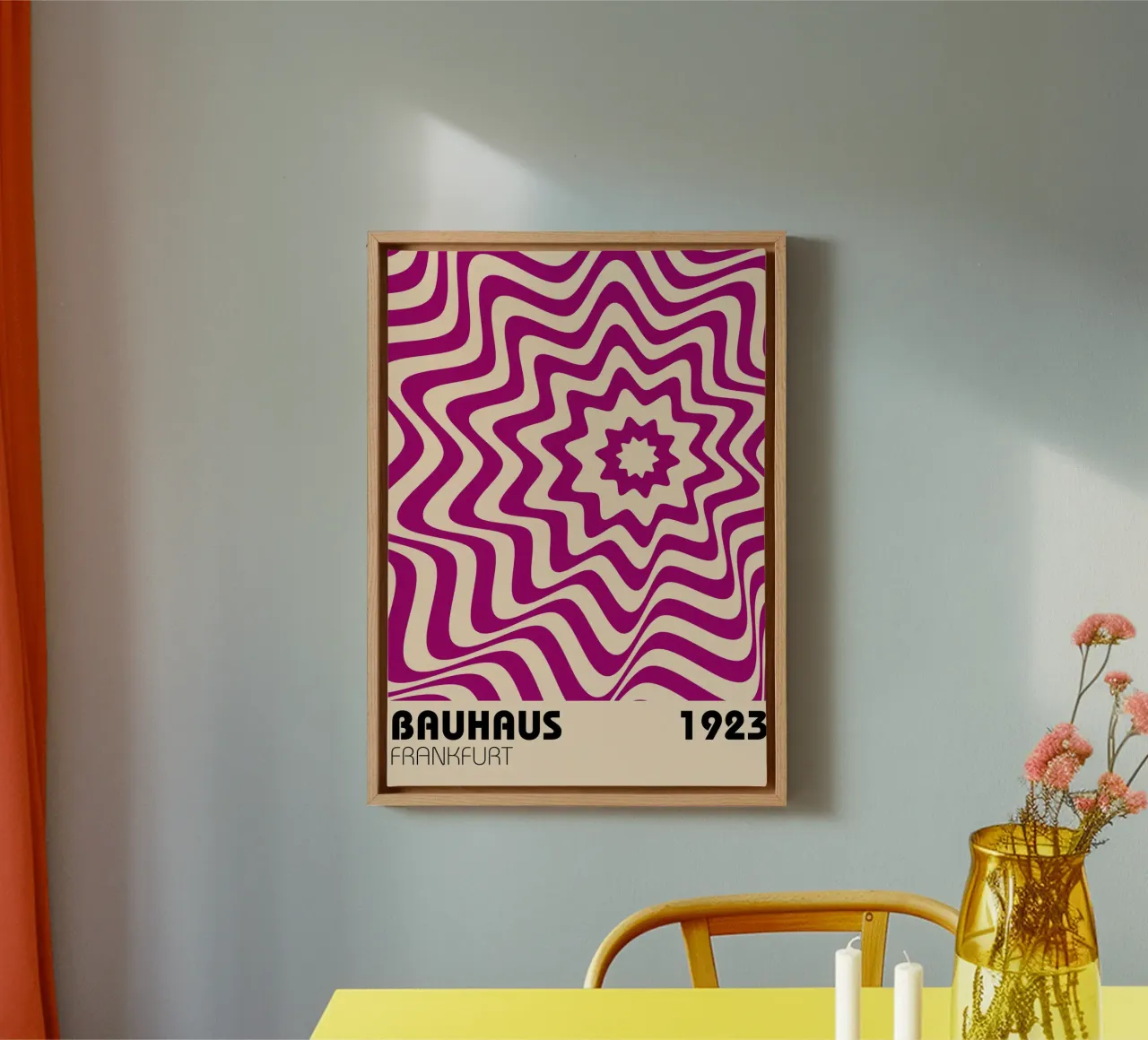 Bauhaus 1923 Wavy Psychedelic Art Print | Retro Star lienzo con Marco flotante de NorwesClub