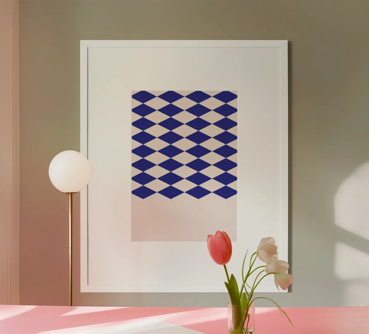 Affiche d'art avec motif géométrique d'Arlequin bleu et diamant poster avec cadre en plastique de NorwesClub