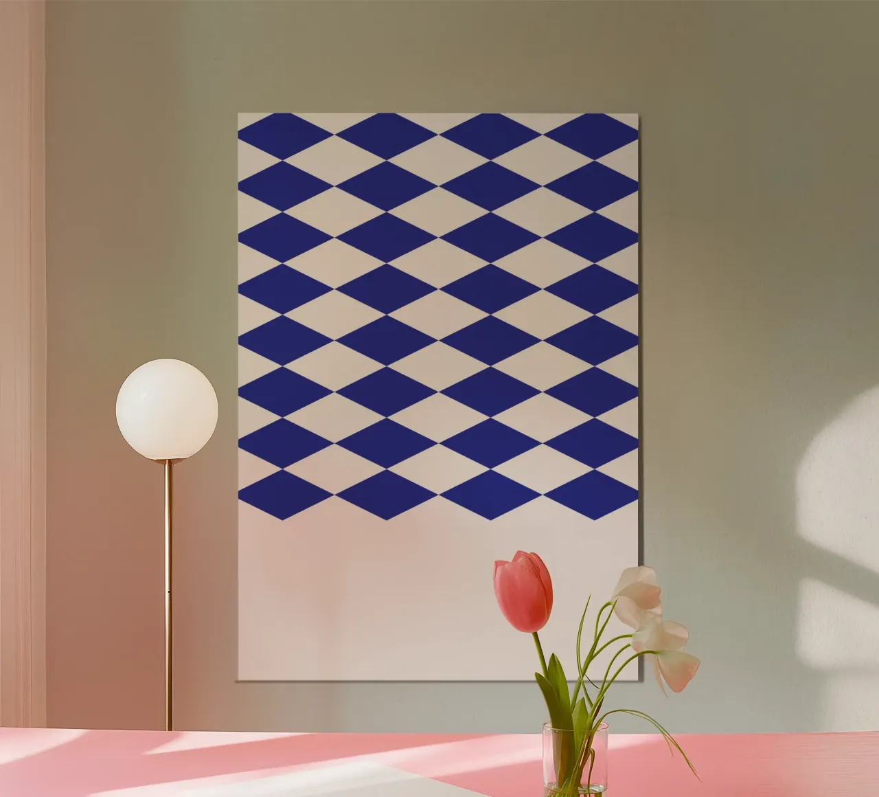 Affiche d'art avec motif géométrique d'Arlequin bleu et diamant poster avec cadre en plastique de NorwesClub