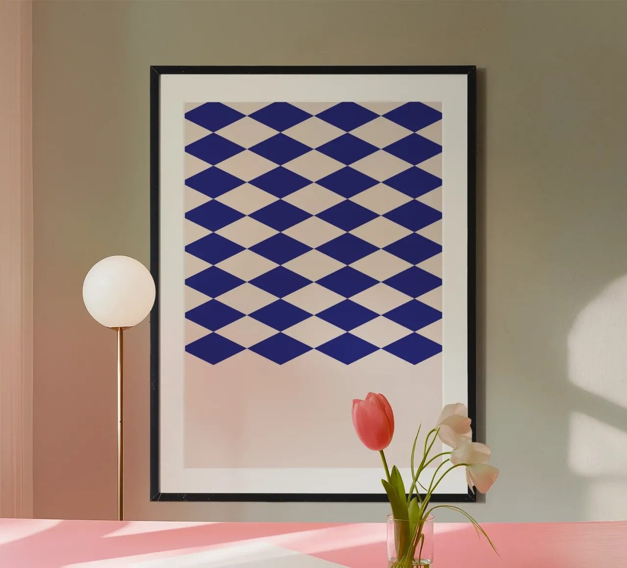 Affiche d'art avec motif géométrique d'Arlequin bleu et diamant poster avec cadre en plastique de NorwesClub