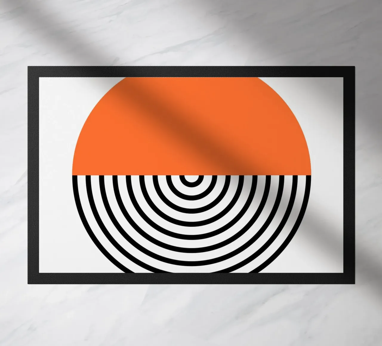 Abstract Geometric Circle Print | Orange & Black Lines doormat by NorwesClub