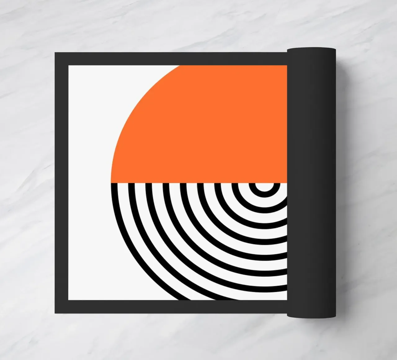 Abstract Geometric Circle Print | Orange & Black Lines doormat by NorwesClub