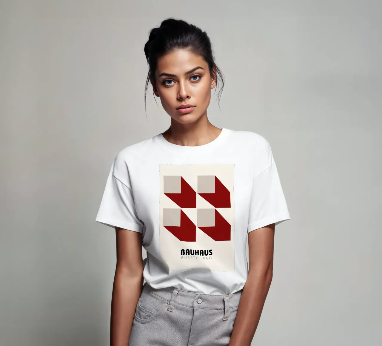 Bauhaus Mostra 3D Forme Geometriche Poster | Rosso Grigio t-shirt da NorwesClub