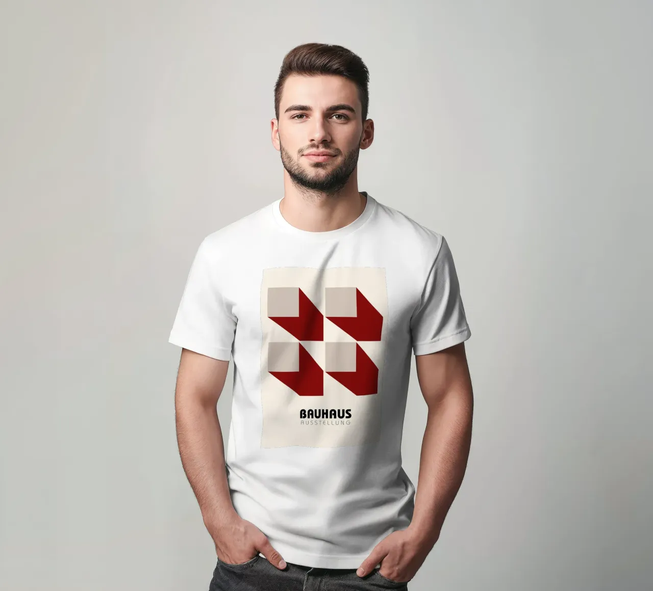 Bauhaus Mostra 3D Forme Geometriche Poster | Rosso Grigio t-shirt da NorwesClub
