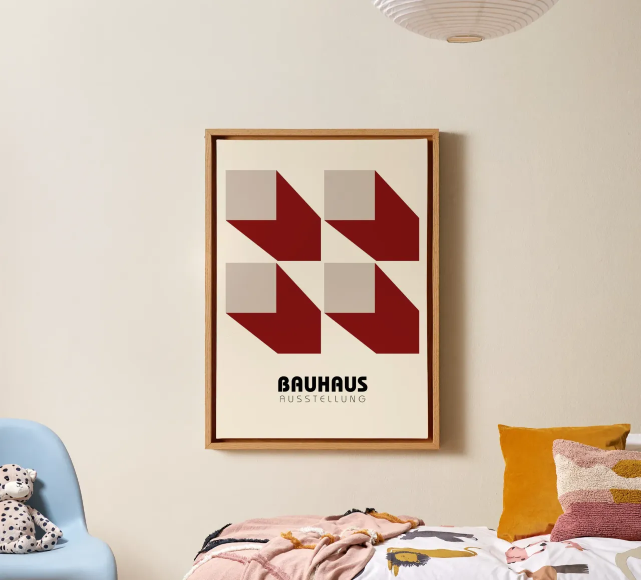 Bauhaus Mostra 3D Forme Geometriche Poster | Rosso Grigio tela con Cornice a cassetta da NorwesClub
