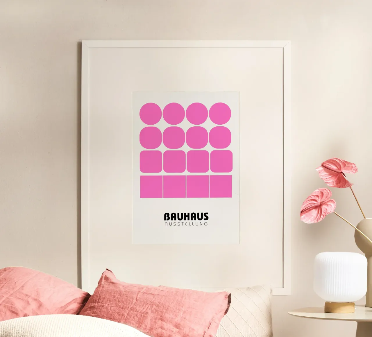 Poster della mostra Bauhaus Forme geometriche rosa poster con telaio in plastica da NorwesClub